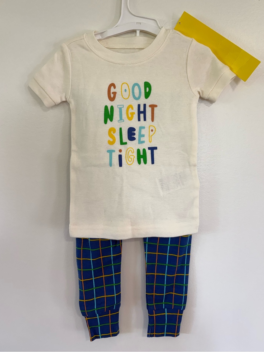 Old Navy Baby 2-Piece Cream Top & Blue Plaid Pants Outfit Set NWT